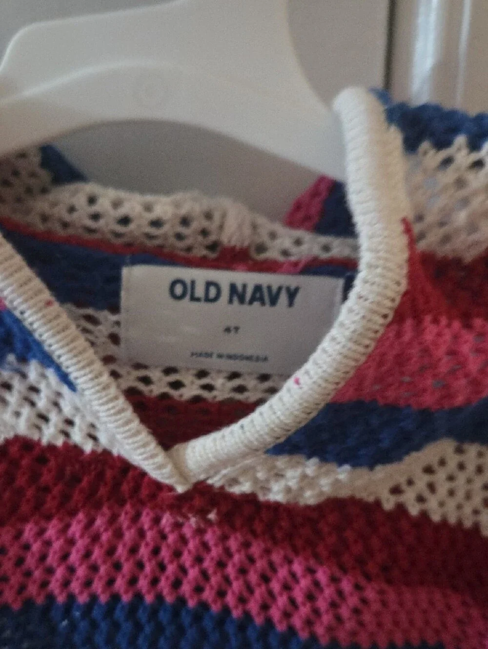 Old Navy Pink, Blue & White Striped Knit V-Neck Hoodie Sweater